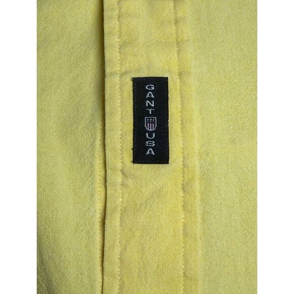 GANT XL Yellow Button Down Shirt 100% Cotton Solid Color Chambray Short Sleeve - Picture 3 of 8